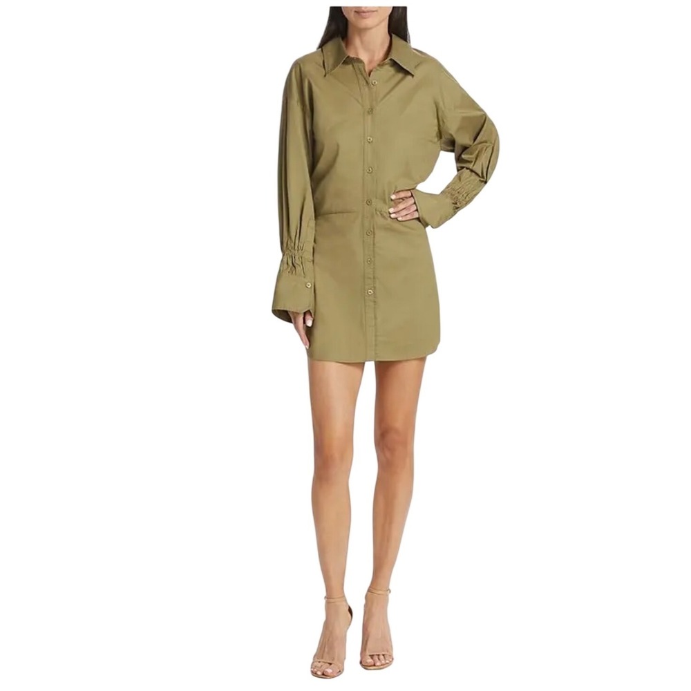 NWT En Saison Army Green Designer Mini Shirt‎ Dress Size Small